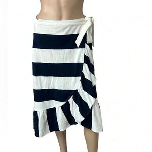 J Crew Women’s Rugby Knit Wrap Skirt Size S White/Navy Blue Stripe Side Tie EUC